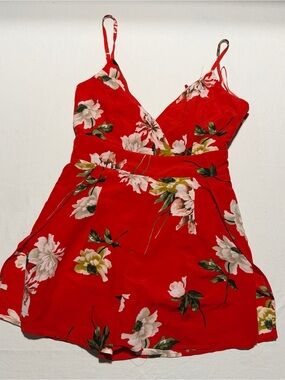 Fashion Nova Red Floral Tie-Strap Dress